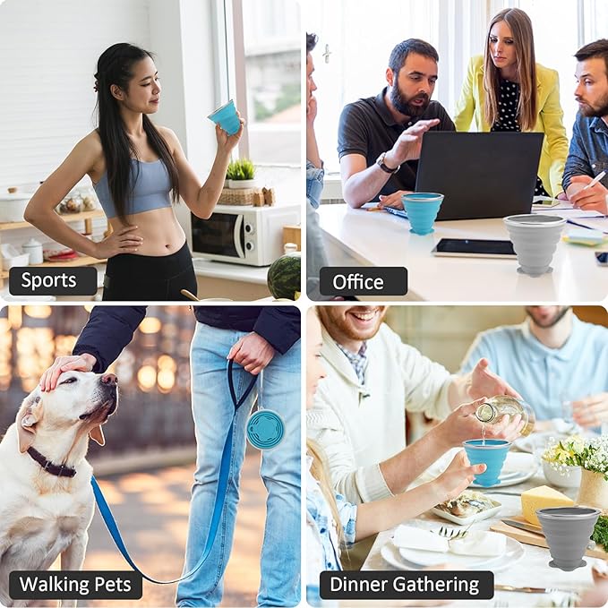 JBER Silicone Collapsible Travel Cup, 4 Pack Silicone Folding Camping Cup with Lids Expandable Drinking Cup Set BPA Free Reusable Portable Graduated for Outdoor Hiking Travel