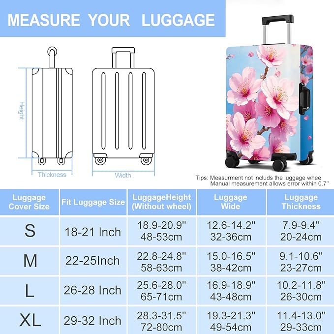 Luggage Cover Washable Suitcase Protector Anti-Scratch,Stretchable Fit for 20-34Inch Luggage Durable Travel Bag Cover with Zipper Closure (Peach blossom, XL(fits 32-34Inch suitcase))