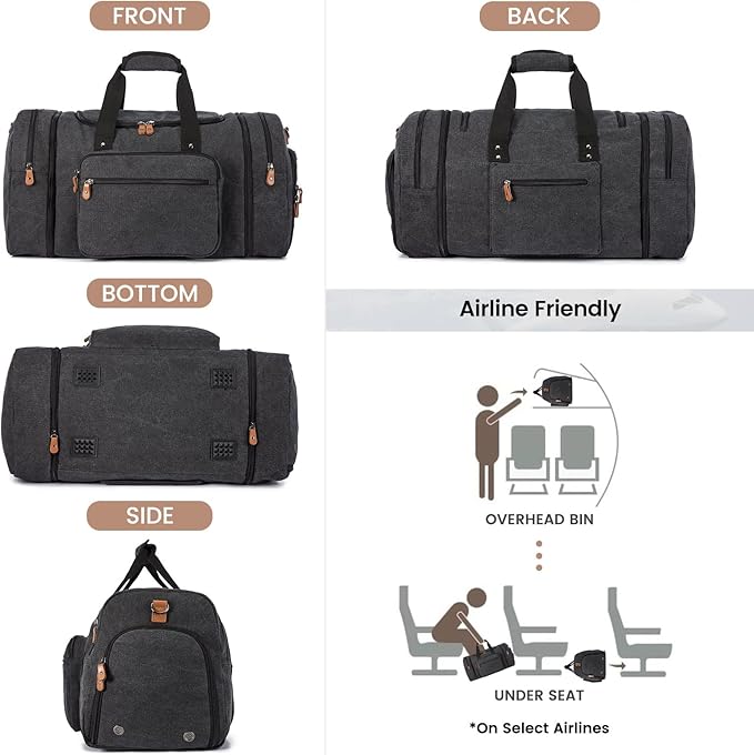 Sucipi Canvas Travel Duffel Bag for Men, Weekend Overnight Bag with Shoe Compartment and Toiletry Bag, Carry-On for Airplanes, Dark Grey