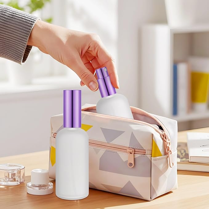 Roshtia 30 Pcs 3.4 oz/ 100 ml Purple Glass Spray Bottle Refillable Perfume Atomizer Clear Decorative Empty Bottles with Fine Mist Sprayer Pump for Face Body Travel
