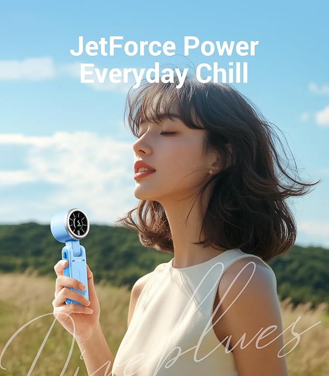 Diveblues Portable Handheld Turbo Fan, 5 Gear Wind, Battery Operated, Up to 12 Working Hours, 3 IN 1 Hand Fan with Air Turbo Tech Cooling Fan for Outdoor Activities, Travel, Working