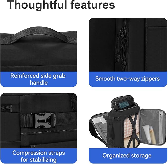 Carry On Travel Backpack with Shoe Compartment Flight Approved Laptop Backpack Expandable Work Business Backpack for Women Men Casual Daypack, Black