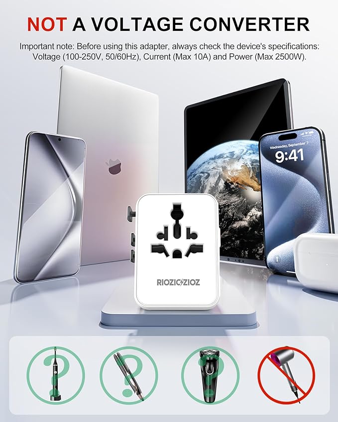 Universal Travel Plug Adapter,5-Port PD&QC Fast Charging Power Adapter(2AC&USB-A&2USB-C),Worldwide Outlet Wall Charger for USA/EU/UK/AUS Over 200 Countries-Type C/A/G/I