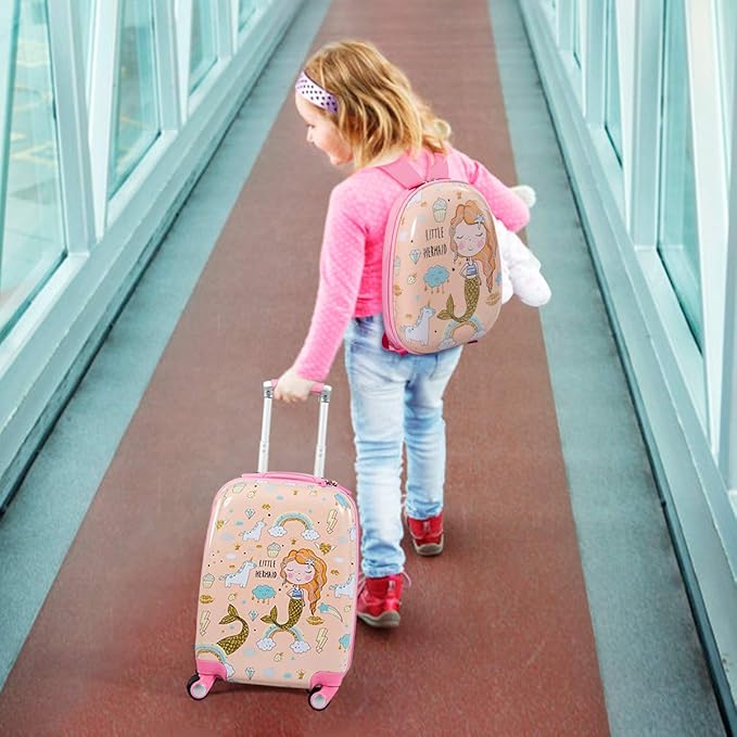 KOTEK Kids Carry On Luggage Set, 18" Hardside Rolling Suitcase with Spinner Wheels, Travel Rolling Luggage for Boys Girls (Mermaid)…