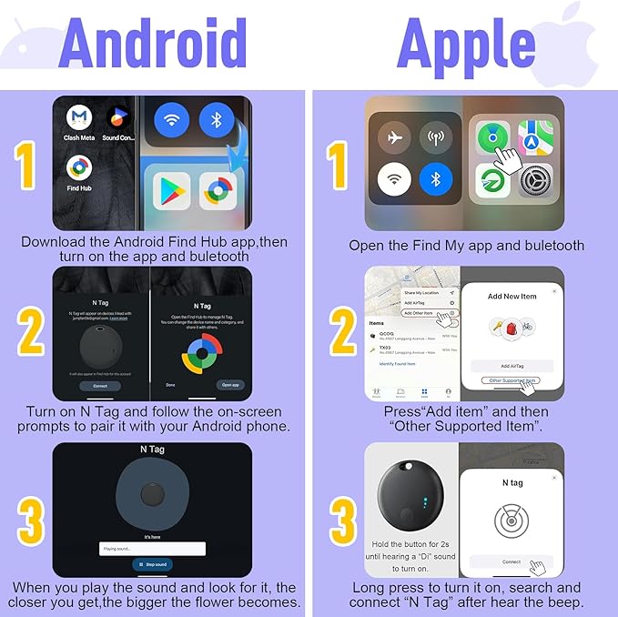 Air Tracker Tag for Android or iOS, Dual System Air Tracker-4 Pack, Bluetooth Tracking Compatible with iOS Find My or Google Find Hub App, Smart Tracker Tag Key Finder for Key Wallet (Black)