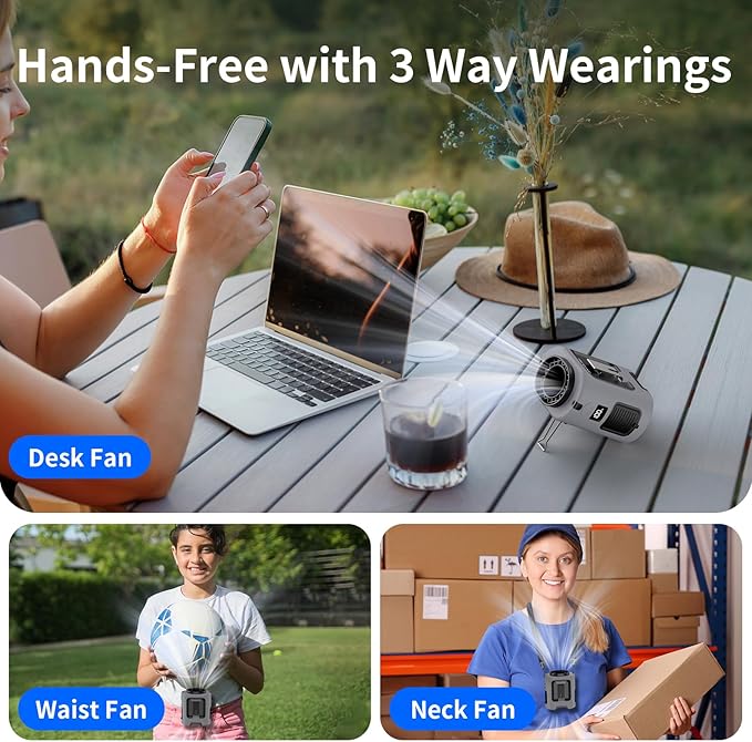 Socool Portable Waist Fan Clip on Wearable Belt 5000mAh Rechargeable Personal Fans, 25H Shirt Fan Cooling, 4 Speeds 13000RPM Battery Operated, Neck Fan Hanging for Outdoor Camping Travel Jobsite