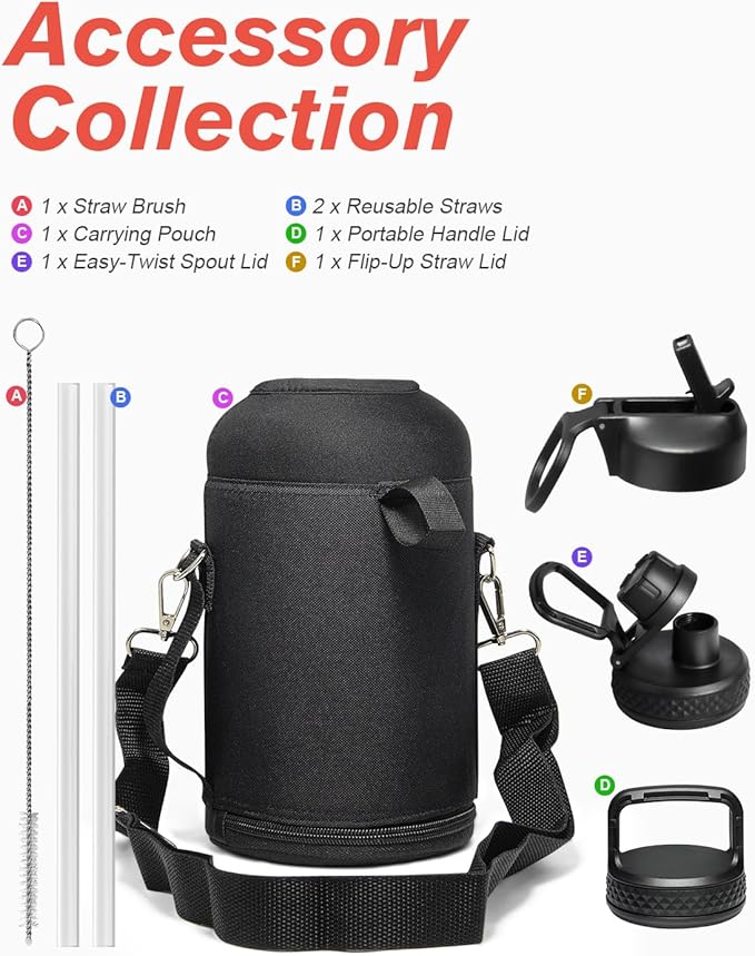 Water Bottle Insulated 64 oz with Straw & 3 Lids, Coolflask Half Gallon Water Jug Large Metal Stainless Steel Wide Mouth for Sports, Gym or Office, Non-BPA Keep Cold 48H Hot 24H, King's Blue