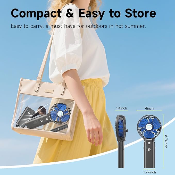 HandFan 10400mAh Powerful Handheld Fan, 40Hrs Long-Lasted Hand Fan Rechargeable, Mini Personal Fans Foldable, Heavy Duty Battery Fans Portable for Travel Beach Concerts Cruise Makeup(Blue Blade)
