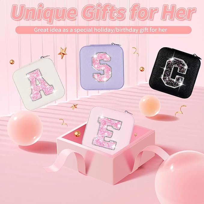 Personalized Jewelry Case for Women Girls - Fashion Mini Jewelry Boxes - Trendy Travel Jewelry Organizer with Initials Letter - Teen Gifts | Pink,N