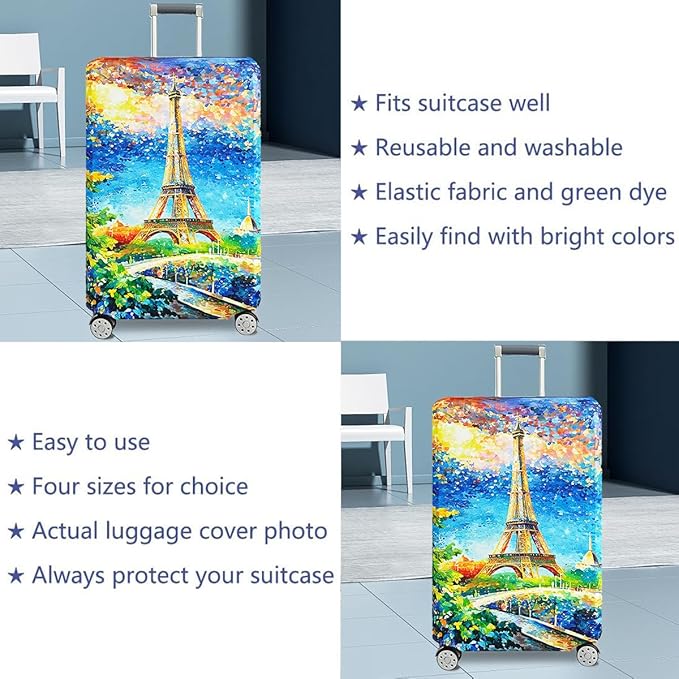 fancyfree Luggage Cover Washable Suitcase Protector Anti-scratch Suitcase cover (Dreamy Paris, M(22"-24" luggage))