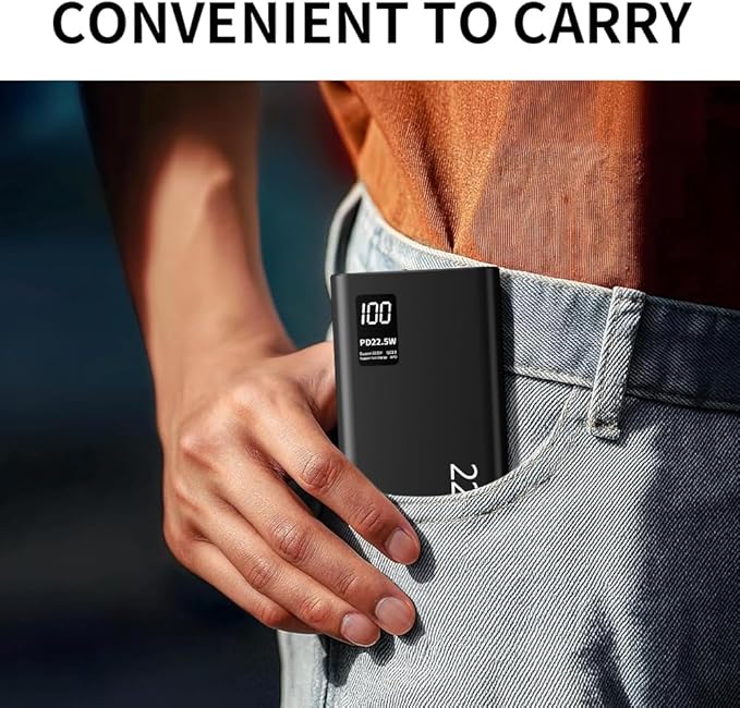 FUNNYPANDA 20000mAh Portable Charger, 22.5W USB C in & Out Power Bank Fast Charging, PD 3.0+QC 4.0 LED Display Phone Battery Man Women Heated Clothing, Black