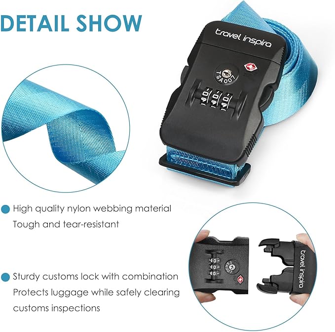 Travel Inspira Luggage Straps for Suitcases with TSA Lock, Protect Your Luggage Anti-Burst, High Visibility Color, Easy to Identify Luggage Adjustable Heavy Duty Belt for 20-32 Inch Suitcases