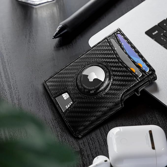 Airtag Wallet for Men,with Money Clip 10 Cards Metal Case Smart Slim Pop Up Credit Card Holder Flip with Magnetic Closure RFID Blocking wallet with Gift Box