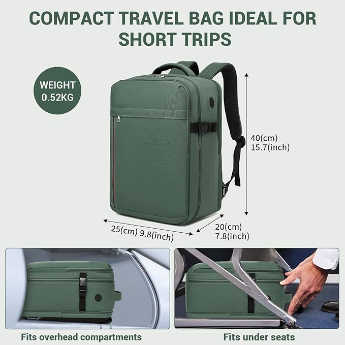 Kono Backpack Carry-on Bag 40x20x25 Carry-on Bag Airplane Travel 20L, 15.6-inch Laptop Backpack, for Men Women, Green
