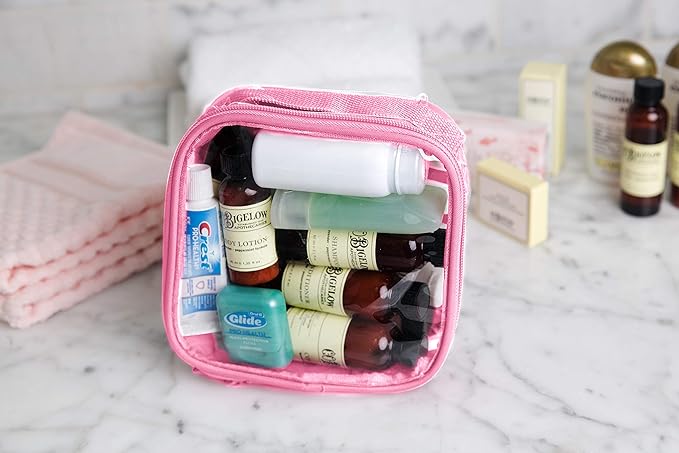 EzPacking Clear TSA Approved 3-1-1 Travel Toiletry Bag for Carry On/Quart Size Transparent Liquids Pouch for Airport Security/Reusable See Through Vinyl & PVC Plastic Organizer Men Women (Rose)