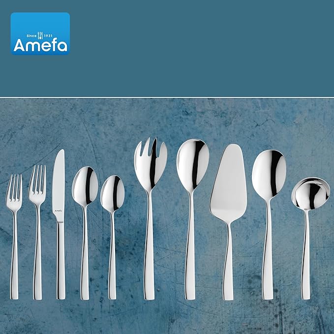 Amefa Martin 45-Piece Flatware, Set for 8 – Stainless Steel Silverware with Polished Mirror Finish, Ergonomic Handles, Rust-Resistant Cutlery Featuring Forks, Knives, Spoons, Salad Forks & Teaspoons