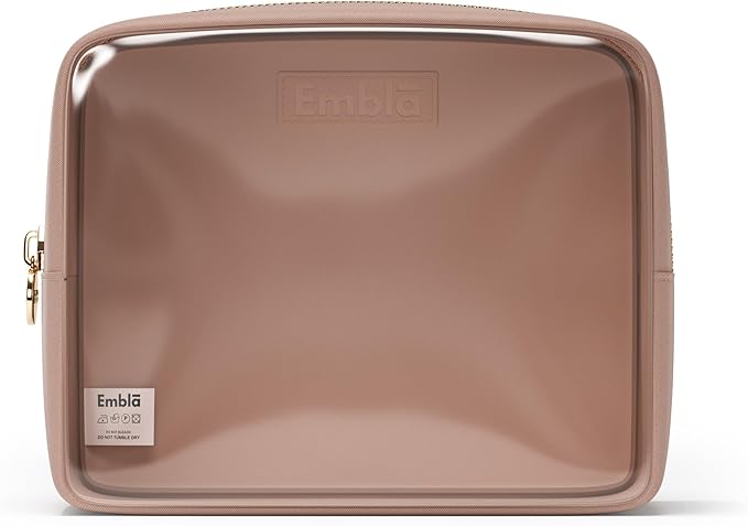 Embla London Makeup Bag Cosmetic Case, Clear Zipper Make Up Pouch and Toiletry Travel Tote, Cute Skincare Pouches for Women Girls, Preppy Purse Cosmetic Organizer, Large Makeup Bags, Mocha Mousse