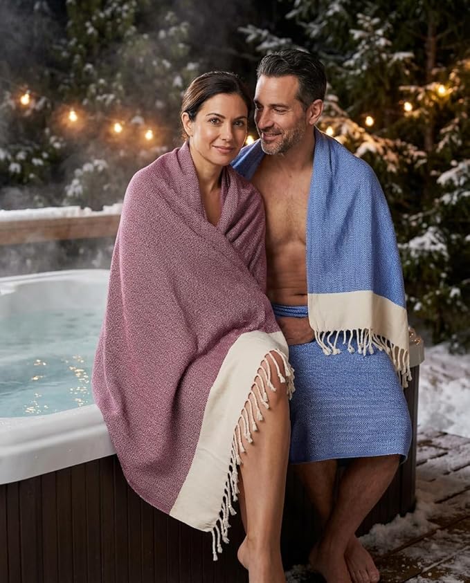 Bazaar Anatolia Turkish Beach Towel 100% Cotton Bath Towels 71x39 Quick Dry Sand Free Lightweight Large Oversized Herringbone Dark Blue