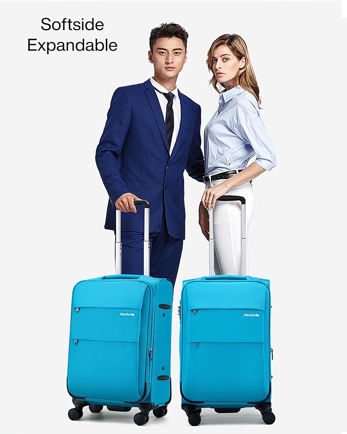 Hanke 24 Inch Expandable Luggage Large Suitcases with Wheels Softside Checked Luggage Rolling Suitcase with Lock Lightweight Travel Luggage for Men and Women 24 Inch Luggage.(Caribbean Blue)