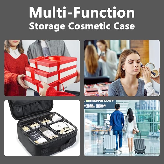 Travel Makeup Train Case Cosmetic Case Organizer Portable Artist Storage Bag with Adjustable Dividers for Cosmetics Makeup Brushes Toiletry Jewelry Digital Accessories
