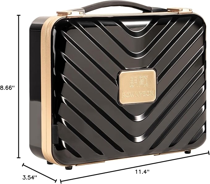 ROWNYEON Travel Makeup Case With Light Up Mirror Portable Train Case Organizer Make up Box for Girls Makeup Artist Hairstylist Casewith 5x Mirror Black