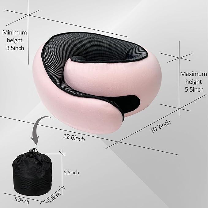 Outney™ Travel Pillow for Airplanes 2025 Veritable Chin Support Travel Neck Pillow 100% Pure Memory Foam Full Neck Surround Pillows for Traveling Flight Sleeping Portable Travel Essentials (Pink)
