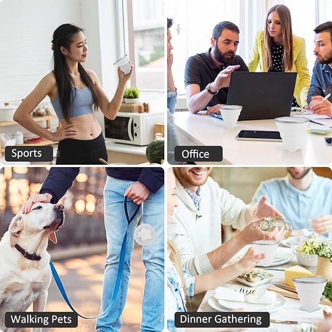 JBER Silicone Collapsible Travel Cup, 4 Pack Silicone Folding Camping Cup with Lids Expandable Drinking Cup for Outdoor Hiking Travel (White Translucent)