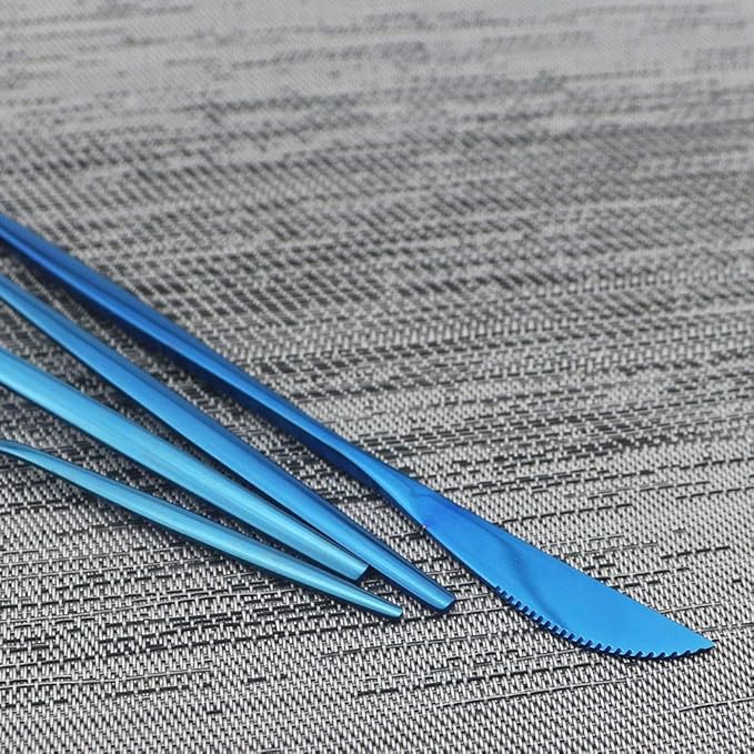 JASHII Shiny Blue Silverware Set, 30-Piece Stainless Steel Satin Finish Flatware, Kitchen Utensils, Mirror Polished Tableware Cutlery for Home and Restaurant, Dishwasher Safe