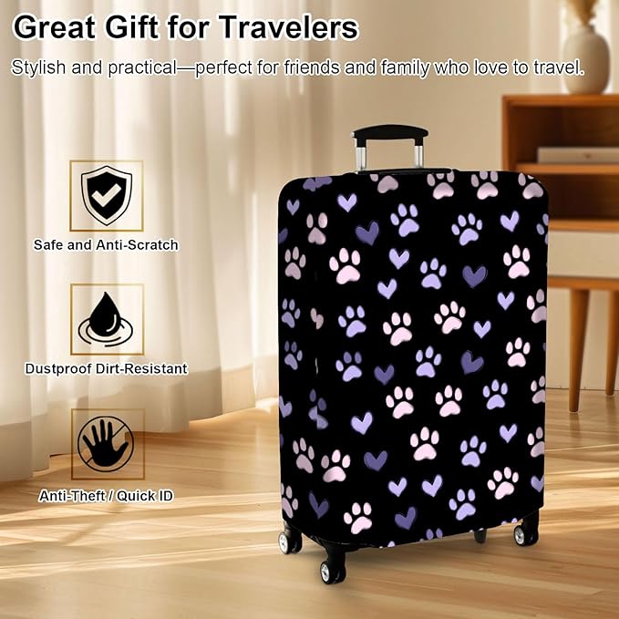 Luggage Cover Protector for 26-28 Inch Suitcases, TSA Approved Elastic Travel Suitcase Covers, Anti-Scratch Washable Luggage Sleeve for Carry On & Checked Bags, Dog Paw Prints 02