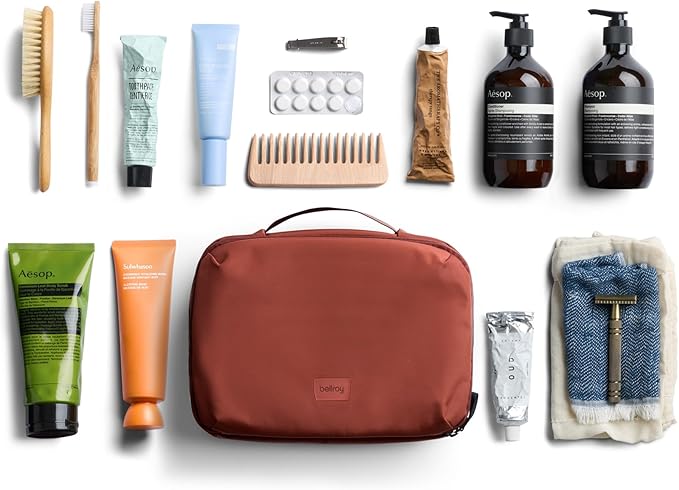 Bellroy Hanging Toiletry Kit Plus (8 Liter Travel Hanging Toiletry Bag) - Clay