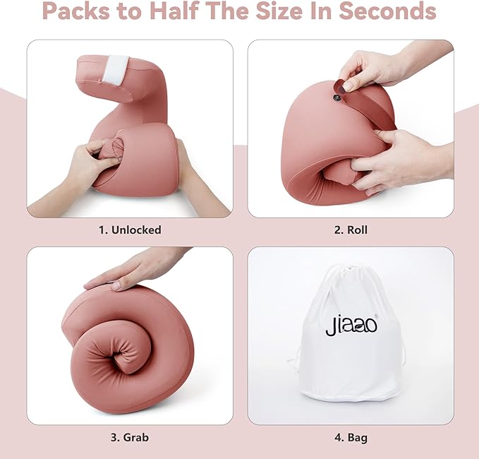 jiaao Neck Pillow Airplane, Memory Foam Travel Neck Pillows for Long Flight, 3D Eye Masks, Ear Plugs and Portable Drawstring Bag, Napping Pillow for Home, Road Trips, Sleep Rest and Travel Use