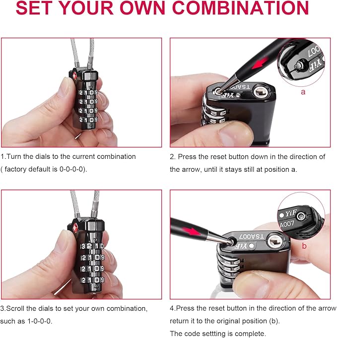 ZHEGE Travel Locks TSA Approved, 4 Digit Cable Luggage Locks with Inspection Indicator for Suitcase, Backpack, Cabinet, Toolbox, Gym & School Locker (2 Pack, Pink)