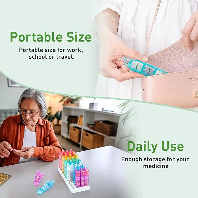 Odaro Monthly Pill Organizer 4 Times a Day, 30 Day Pill Organizer, Monthly Pill Box 4 Times a Day Organizer, Portable Pill Case Organizer(Rainbow)
