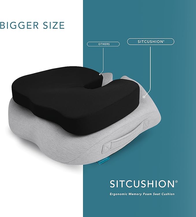 Extra Large Office Chair Cushion for Sciatica Pain Relief, Memory Foam Seat Cushion for Car Seat Pad, Orthopedic Pillow. Computer Chair Cushion for Tailbone Pain Relief All Day Comfort(Gray)