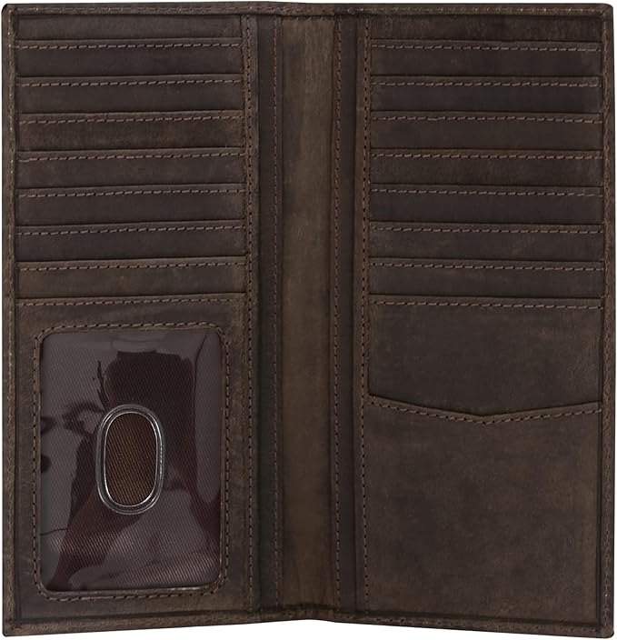 ELIZO Leather Long Wallet for Men Western Wallet Rodeo Mens Wallet Flat Bifold Wallets for Men Biker Billfold Wallet for Men Cowboy Wallet RFID Wallet for Men with Credit Card Holder