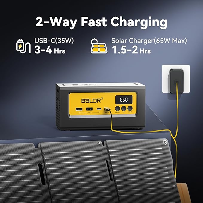 BALDR Portable Power Station 28000mAh, 90Wh LiFePO4 Battery Backup Camping Solar Generator Fast Charging with AC Outlet 150W Peak Power Bank for Home Backup Outdoor Emergency