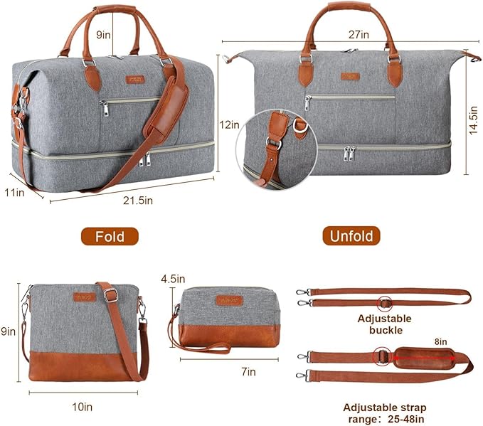 Weekender Bag for Women, Travel Duffel Bag Carry On Overnight Bag with Shoe Compartment Large Nylon Travel Weekend Tote Bag