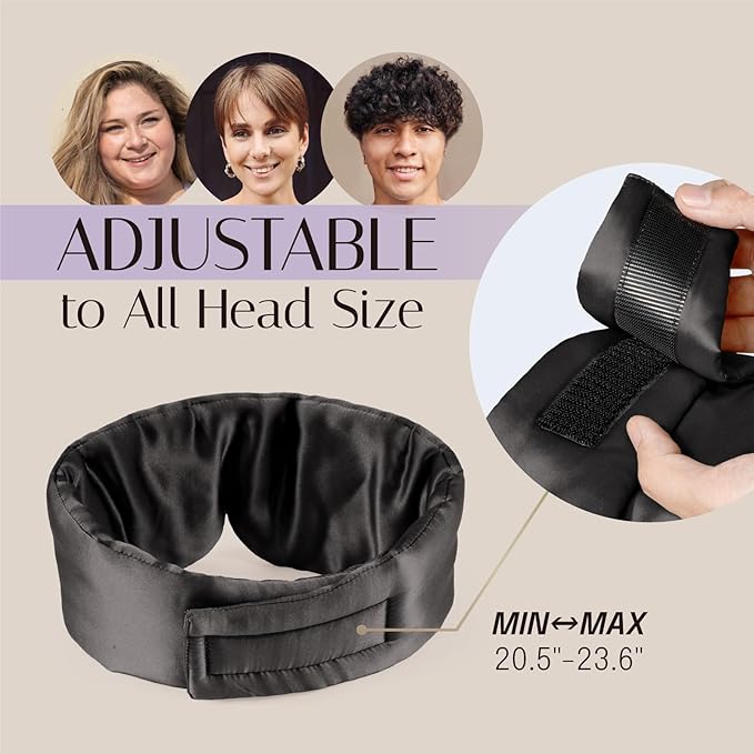 Silk Sleep Mask Soft Pressureless: 100% Mulberry Silk for Eye Skin Anti Wrinkles, Large Size for Total Blackout, Adjustable Wide Velcro Ear Cover