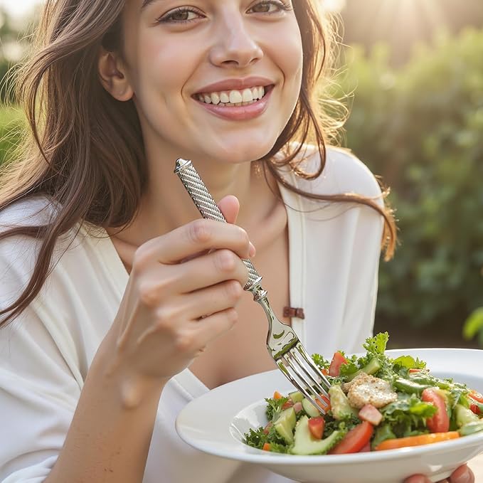 KINGSTONE Retro Rope-Pattern Silverware Set, 40-Piece Flatware Set Cutlery Set Forged with Handcrafted Texture Handles 18/10 Stainless Steel, Dishwasher Safe