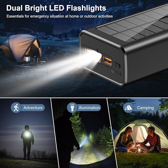 Solar Power Bank, 50000mAh 65W USB C Laptop Portable Charger, Tablet Powerbank, LED Flashlight, Power Bank Fast Charging Battery Pack Compatible with Samsung, iPad, MacBook