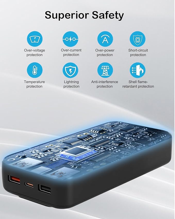 Portable Charger 20000Mah with 2 Built-in Cable,22.5W Power Bank Fast Charging,Travel Essentials Battery Pack,Digital Display Compatible with iPhone 16 15 14 13 Samsung Android Phone Etc