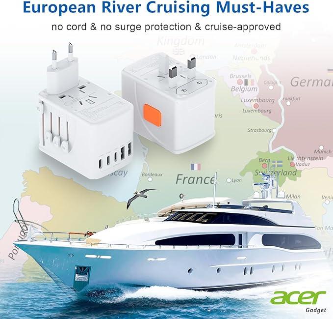 Acer Universal Travel Plug Adapter - International Power Adapter with 5 USB Ports (3 USB C) 5.8A, Worldwide Outlet Charger for USA to European UK France Germany Spain, Type C/E/F/G/I/L/A, White