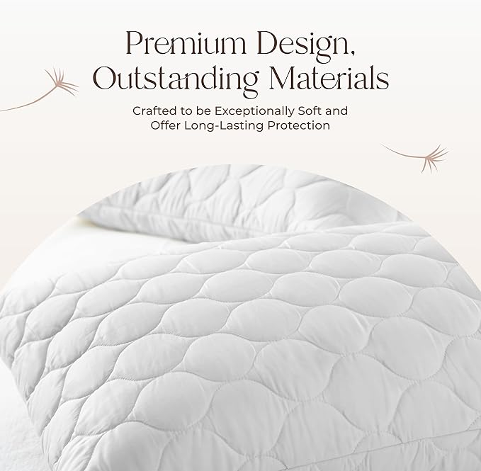 Organic Cotton Pillow Protector - Durable Quilted Pillow Protector King Size GOTS & Fairtrade Certified - Thick Hypoallergenic Machine Washable Breathable Cover & Edge Piping - 2 Pack (White, King)