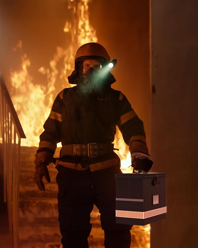 Oterri 2 Pack Fireproof Document Box With Lock, Portable File Safe Box Fireproof Waterproof For Letter Files, Collapsible Fireproof File Box With Handle Black