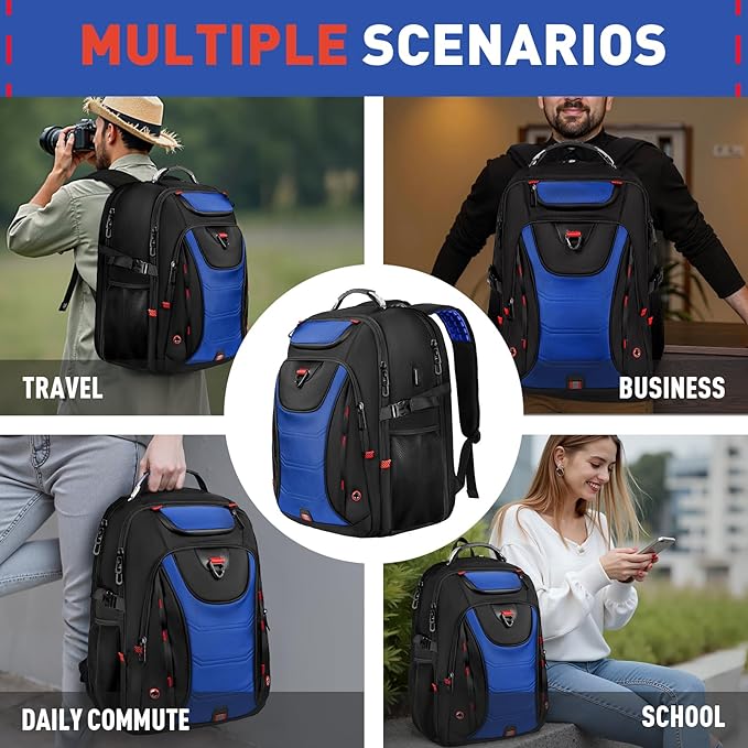 Z-MGKISS Large Travel Backpack for Men, 18.4 Inch Laptop backpack, TSA Flight Approved, Water Resistant, Business Work Bag with USB Charging Port, Extra large Backpacks, Blue