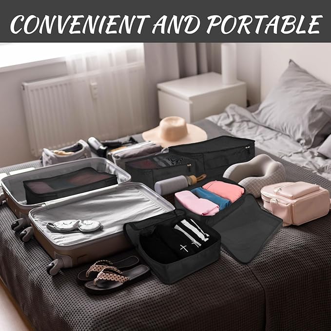 Silkfly 12 Pcs Packing Cubes for Suitcase Travel Luggage Bags Bulk Mesh Organizer Set for Hiking Camping Backpacking Clothes Accessories (Black,XL, L, M Size)