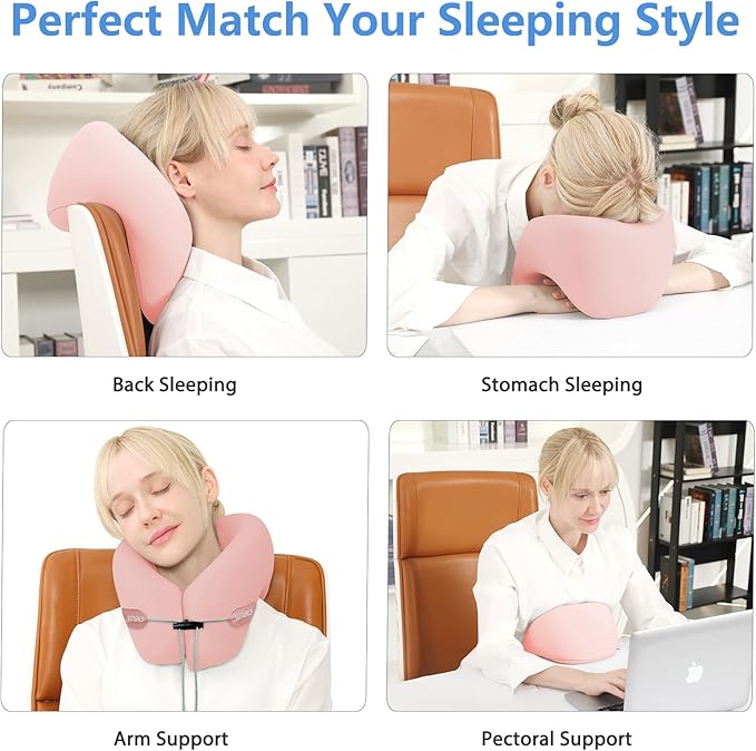 jiaao Neck Pillow Airplane, 2025 Upgraded Memory Foam Travel Pillow for International Flights, Adjustable Clasp, Storage Bag, Advanced Neck Support for Road Trips, Home, Office, and Gaming