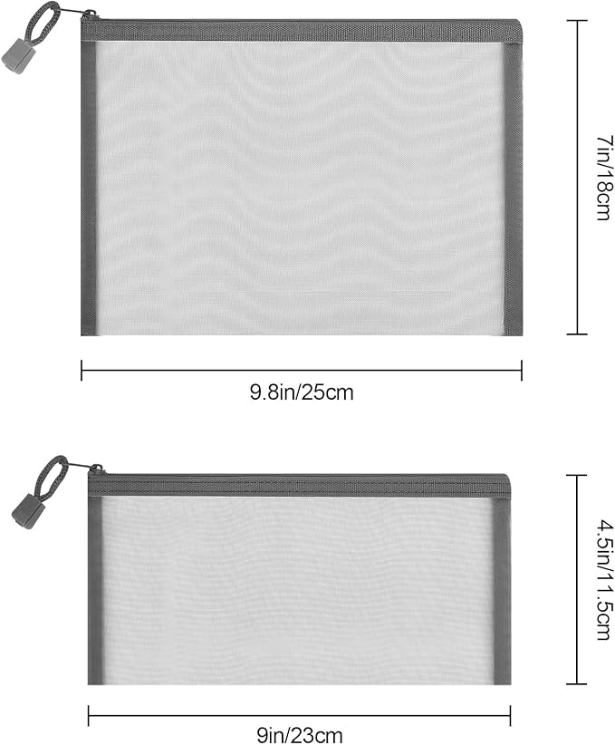 12 Pieces Zipper Nylon Mesh Pouch, Mesh Cosmetic Bags Makeup Bags Pencil Case, Multipurpose Travel Bags for Cosmetic School Office Supplies and Travel Accessories (Grey, A5) (WB06)