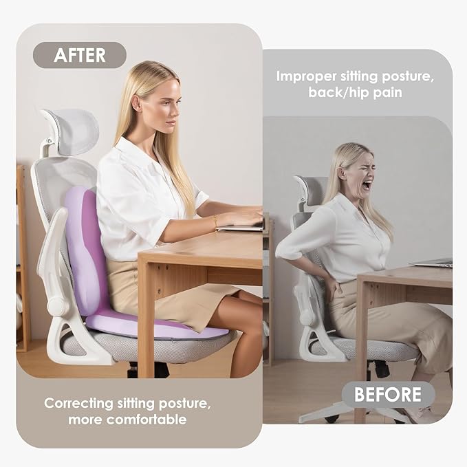 FLORICH Car Seat Cushion and Back Support for Car Ultrathick Memory Foam Office Chair Cushions with Lumbar Support Pillow for Sciatica & Back & Tailbone Pain Relief (Purple)