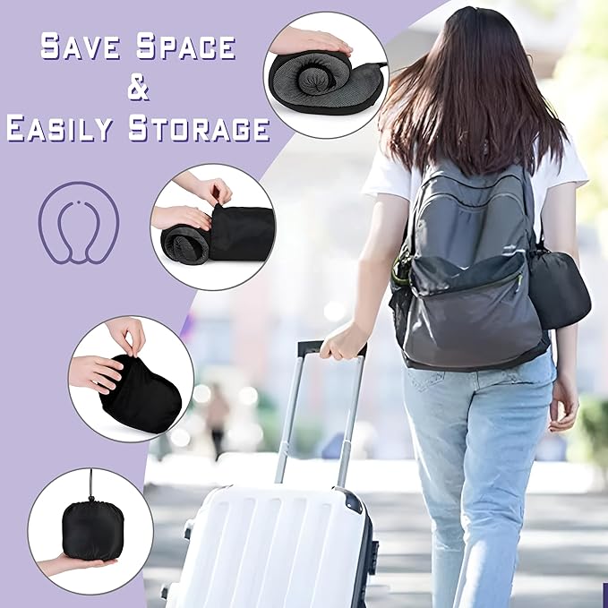 Neck Travel Pillow, Upgraded Memory Foam Pillow for Airplane, Machine Washable, Adjustable Flight Pillow, Suitable for Sleeping Airplane, Car, Office and Home (Black)